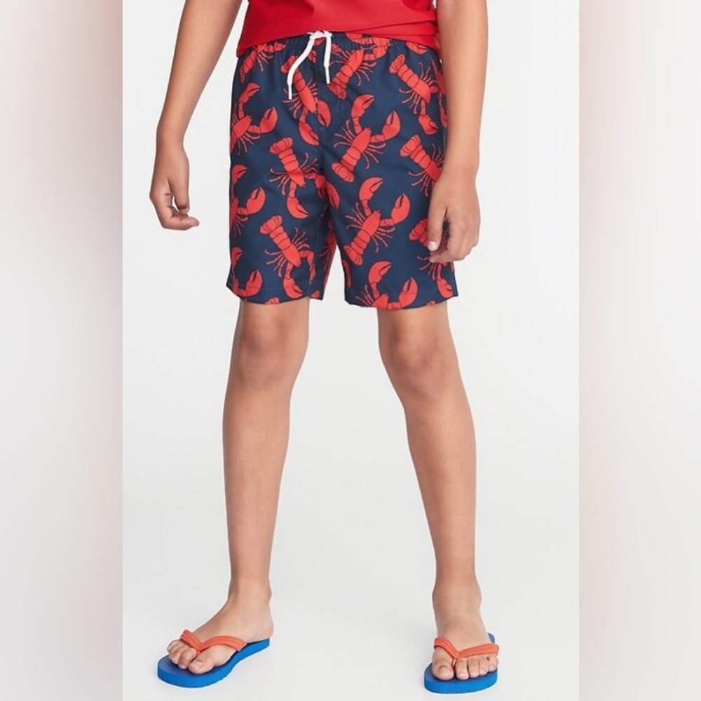 Old Navy Blue and Red Swim Trunks with Lobster Print